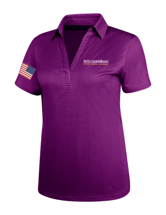Violet Purple Womens Performance Fine Jacquard Polo w/Intelligent Waves Logo, US Flag Logo