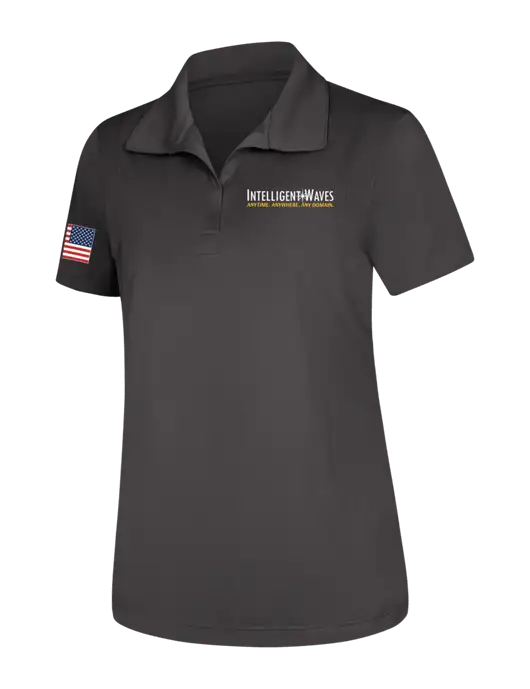 Womens Dark Grey Micropique Sport-Wick Polo w/Intelligent Waves Logo, US Flag Logo