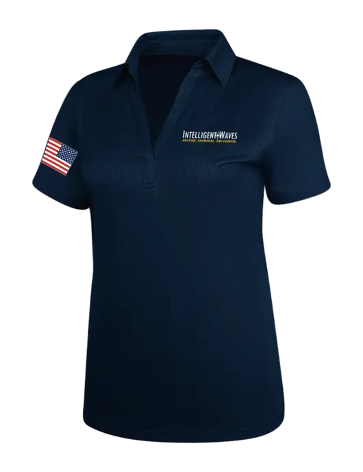 Navy Womens Performance Fine Jacquard Polo w/Intelligent Waves Logo, US Flag Logo