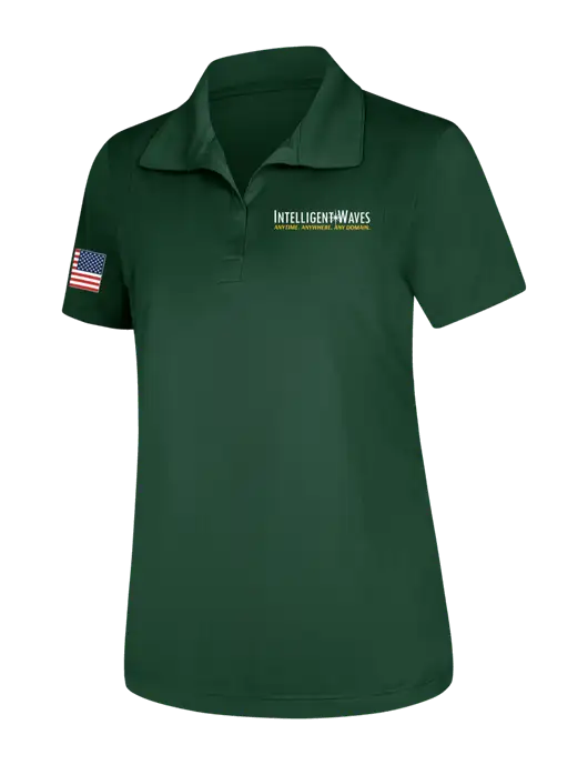 Womens Dark Green Micropique Sport-Wick Polo w/Intelligent Waves Logo, US Flag Logo