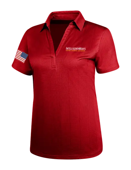 Red Womens Performance Fine Jacquard Polo w/Intelligent Waves Logo, US Flag Logo