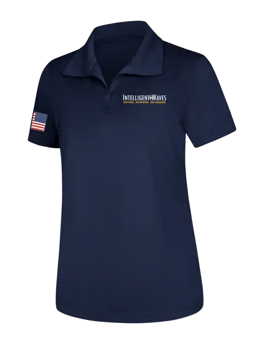 Womens Navy Micropique Sport-Wick Polo w/Intelligent Waves Logo, US Flag Logo