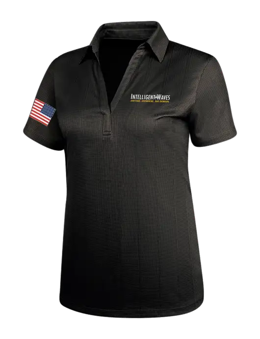 Black Womens Performance Fine Jacquard Polo w/Intelligent Waves Logo, US Flag Logo