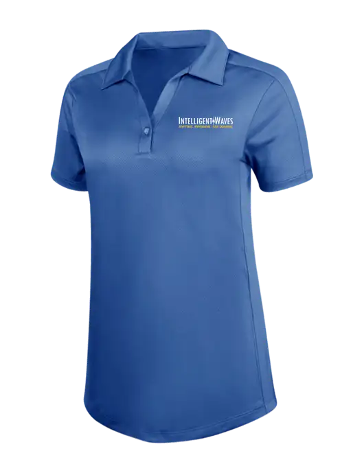Womens Dark Royal Blue Diamond Jacquard Polo w/Intelligent Waves Logo, US Flag Logo