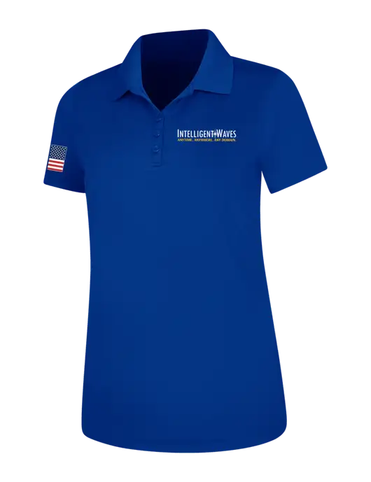 Dark Royal Womens Dry Zone UV Mesh Polo w/Intelligent Waves Logo, US Flag Logo