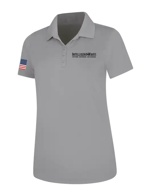 Light Grey Womens Dry Zone UV Mesh Polo w/Intelligent Waves Logo, US Flag Logo