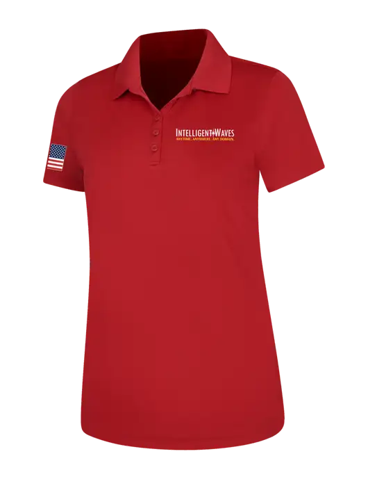 Red Womens Dry Zone UV Mesh Polo w/Intelligent Waves Logo, US Flag Logo