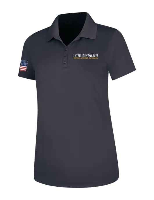 Dark Grey Womens Dry Zone UV Mesh Polo w/Intelligent Waves Logo, US Flag Logo