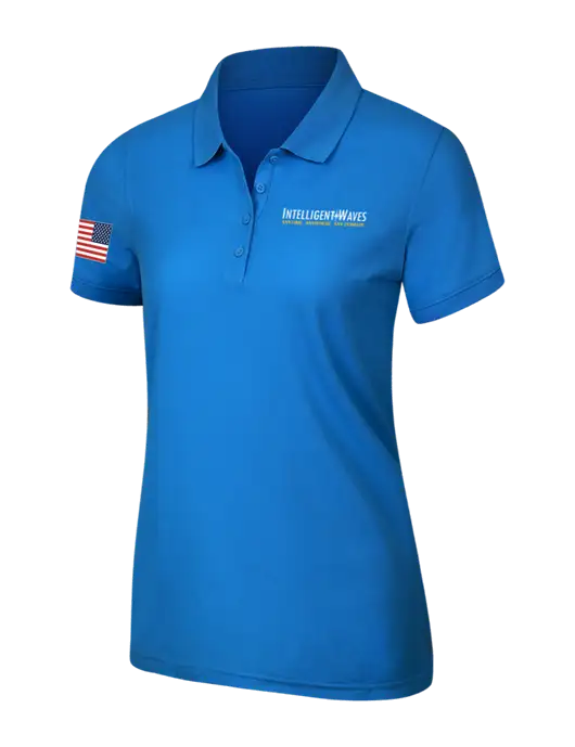 Light Royal Blue Womens Core Classic Pique Polo w/Intelligent Waves Logo, US Flag Logo