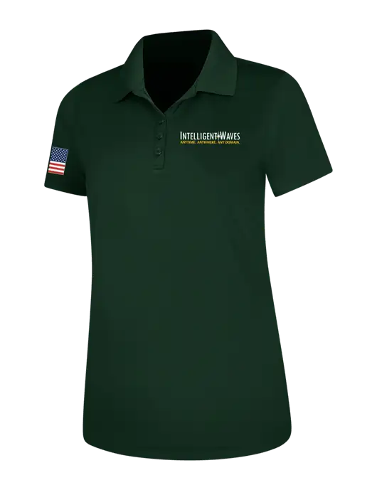 Dark Green Womens Dry Zone UV Mesh Polo w/Intelligent Waves Logo, US Flag Logo