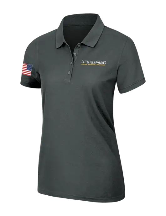 Dark Grey Womens Core Classic Pique Polo w/Intelligent Waves Logo, US Flag Logo