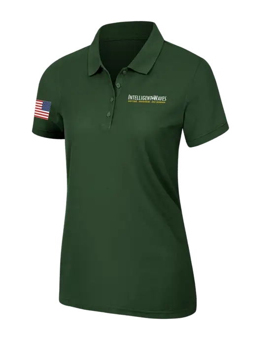 Dark Green Womens Core Classic Pique Polo w/Intelligent Waves Logo, US Flag Logo
