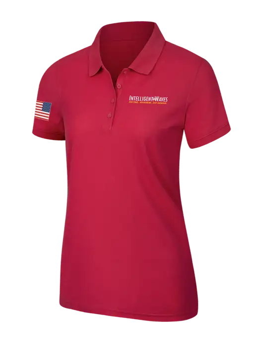 Red Womens Core Classic Pique Polo w/Intelligent Waves Logo, US Flag Logo
