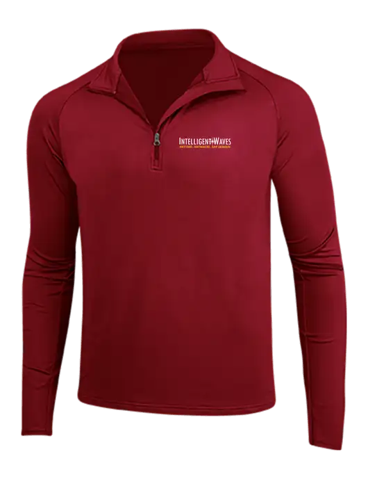 Red Sport Wick Stretch 1/4 Zip Pullover w/Intelligent Waves Logo