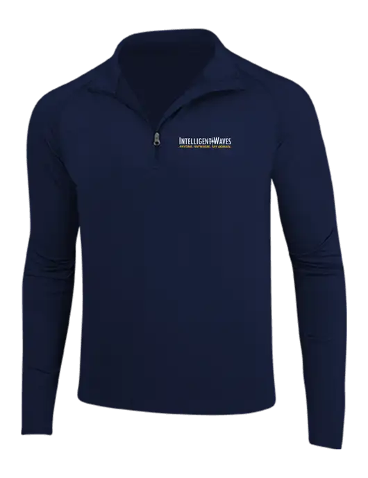Navy Sport Wick Stretch 1/4 Zip Pullover w/Intelligent Waves Logo