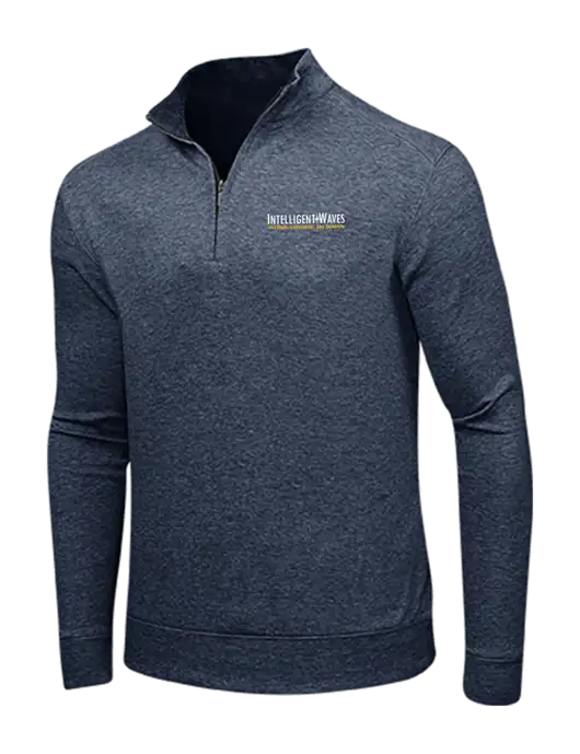 Estate Blue Heather/Charcoal Heather Interlock 1/4 Zip w/Intelligent Waves Logo