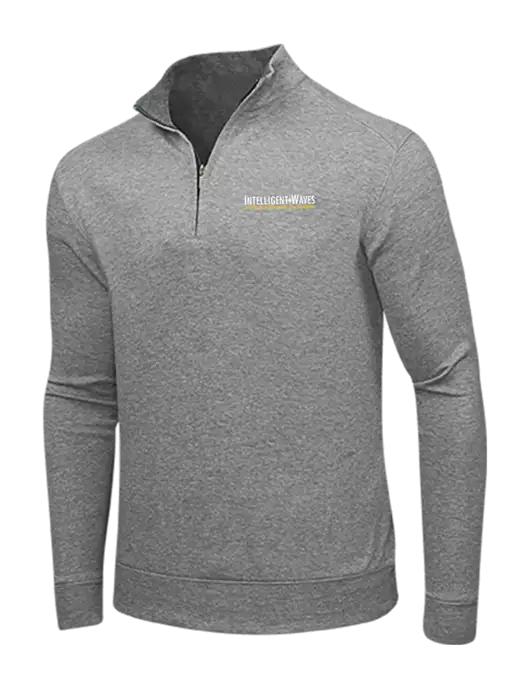 Medium Heather Grey/Charcoal Heather Interlock 1/4 Zip w/Intelligent Waves Logo