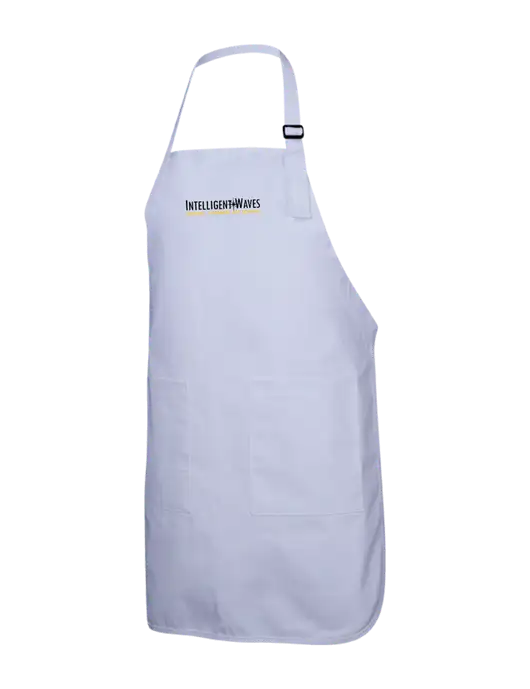 Full-Length White Apron With Pockets w/Intelligent Waves Logo