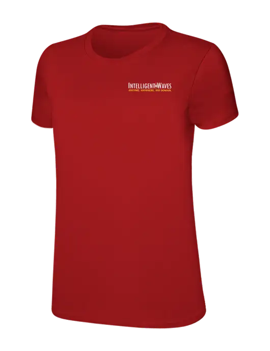Womens Ring Spun Bright Red 4.5 oz T-Shirt w/Intelligent Waves Logo