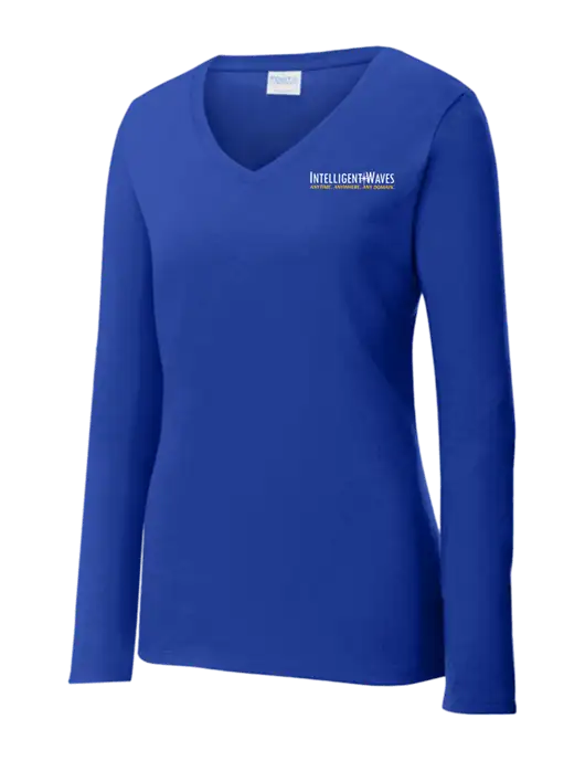 Womens  V-Neck Ring Spun Royal 4.5 oz Long Sleeve T-Shirt w/Intelligent Waves Logo