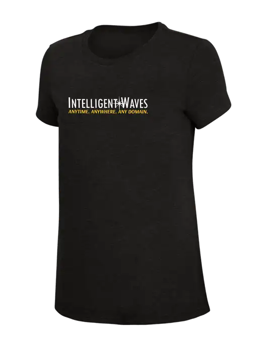 Womens Simply Soft Black 4.5oz Poly/Combed Ring Spun Cotton T-Shirt w/Intelligent Waves Logo