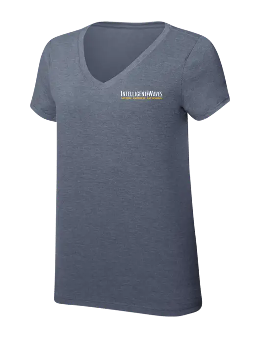 Womens Simply Soft V-Neck Navy Frost 4.5oz  Poly/Combed Ring Spun Cotton T-Shirt w/Intelligent Waves Logo