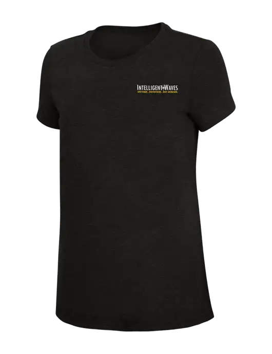 Womens Simply Soft Black 4.5oz Poly/Combed Ring Spun Cotton T-Shirt w/Intelligent Waves Logo