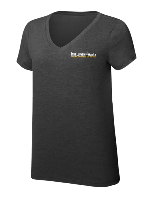 Womens Simply Soft V-Neck Black Frost 4.5oz  Poly/Combed Ring Spun Cotton T-Shirt w/Intelligent Waves Logo