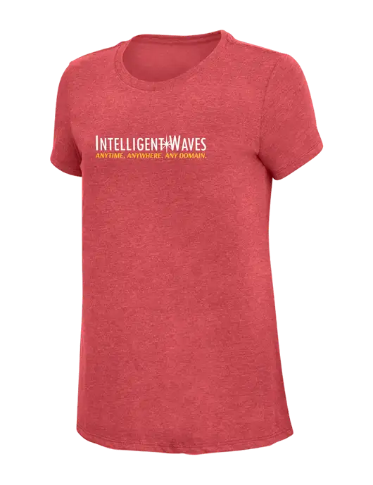 Womens Simply Soft Red Frost 4.5oz Poly/Combed Ring Spun Cotton T-Shirt w/Intelligent Waves Logo