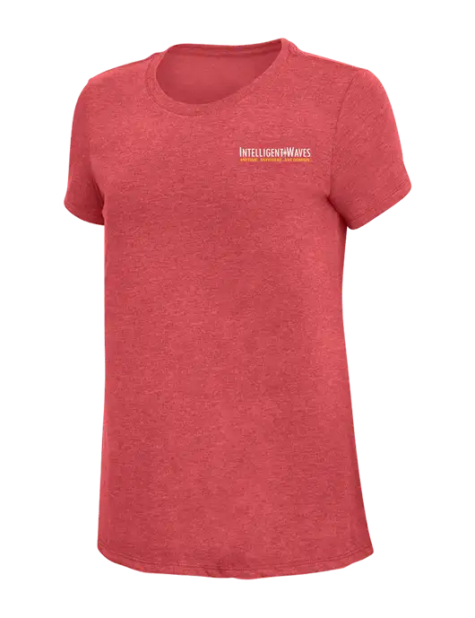 Womens Simply Soft Red Frost 4.5oz Poly/Combed Ring Spun Cotton T-Shirt w/Intelligent Waves Logo