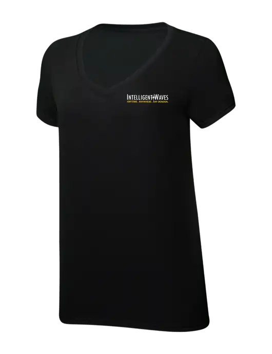 Womens Simply Soft V-Neck Black 4.5oz  Poly/Combed Ring Spun Cotton T-Shirt w/Intelligent Waves Logo