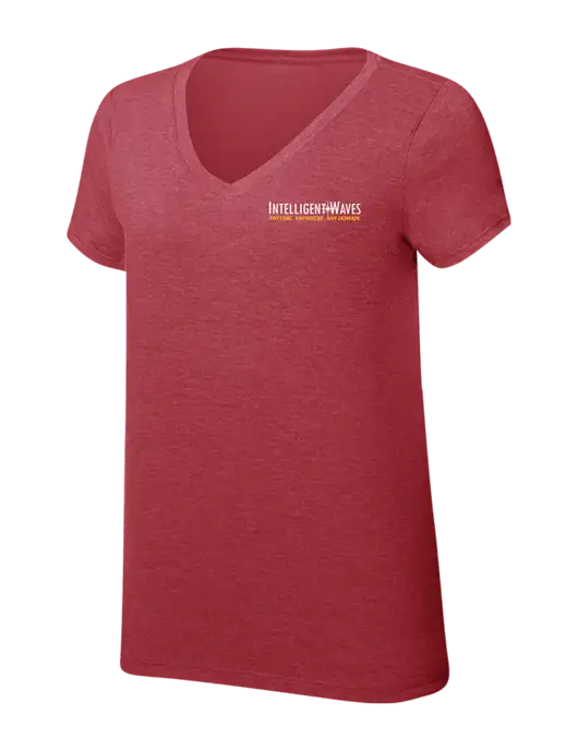 Womens Simply Soft V-Neck Red Frost 4.5oz  Poly/Combed Ring Spun Cotton T-Shirt w/Intelligent Waves Logo