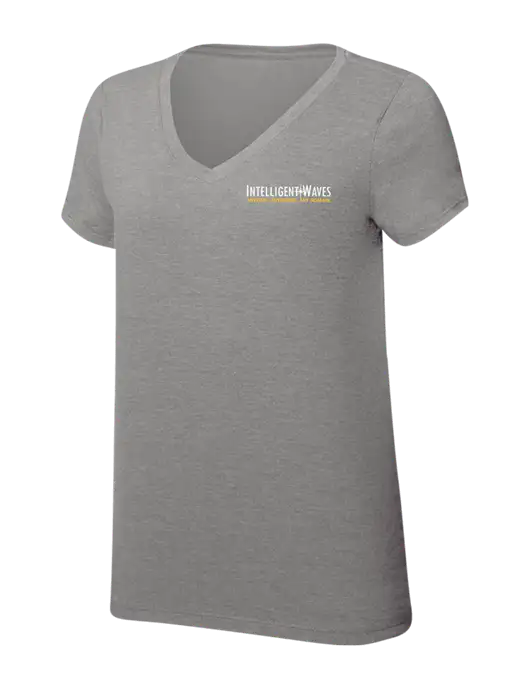 Womens Simply Soft V-Neck Grey Frost 4.5oz  Poly/Combed Ring Spun Cotton T-Shirt w/Intelligent Waves Logo