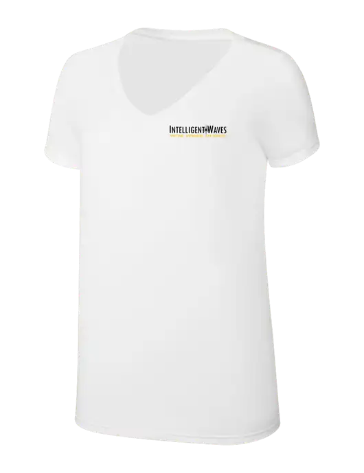 Womens Simply Soft V-Neck White 4.5oz  Poly/Combed Ring Spun Cotton T-Shirt w/Intelligent Waves Logo