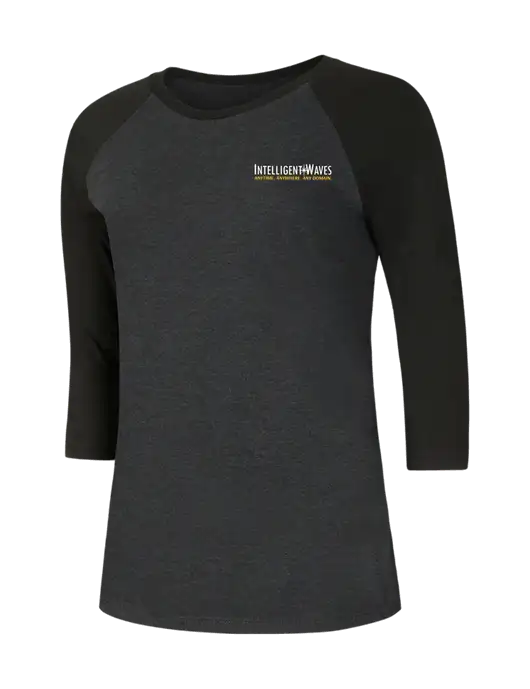 Womens Simply Soft 3/4 Sleeve Black/Black Frost Ring Spun Cotton T-Shirt w/Intelligent Waves Logo