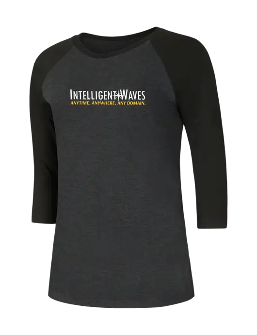 Womens Simply Soft 3/4 Sleeve Black/Black Frost Ring Spun Cotton T-Shirt w/Intelligent Waves Logo