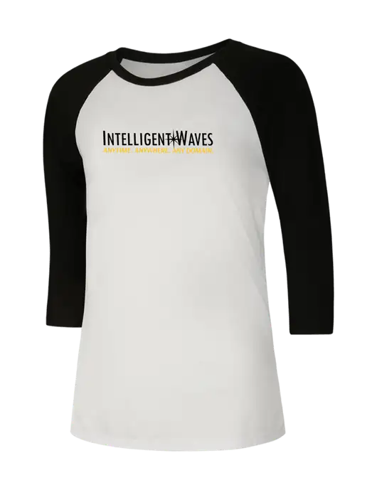 Womens Simply Soft 3/4 Sleeve Black/White Ring Spun Cotton T-Shirt w/Intelligent Waves Logo