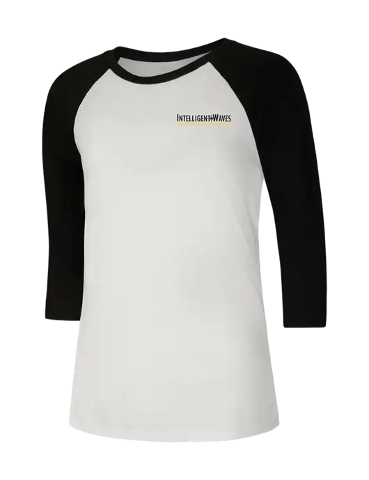 Womens Simply Soft 3/4 Sleeve Black/White Ring Spun Cotton T-Shirt w/Intelligent Waves Logo