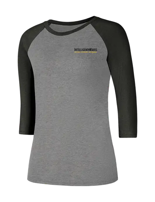 Womens Simply Soft 3/4 Sleeve Black Frost/Grey Frost Ring Spun Cotton T-Shirt w/Intelligent Waves Logo