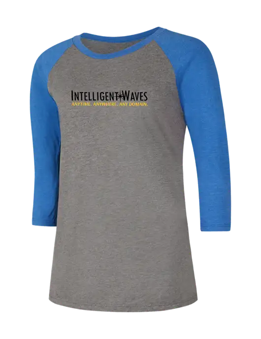 Womens Simply Soft 3/4 Sleeve Royal Frost/Grey Ring Spun Cotton T-Shirt w/Intelligent Waves Logo