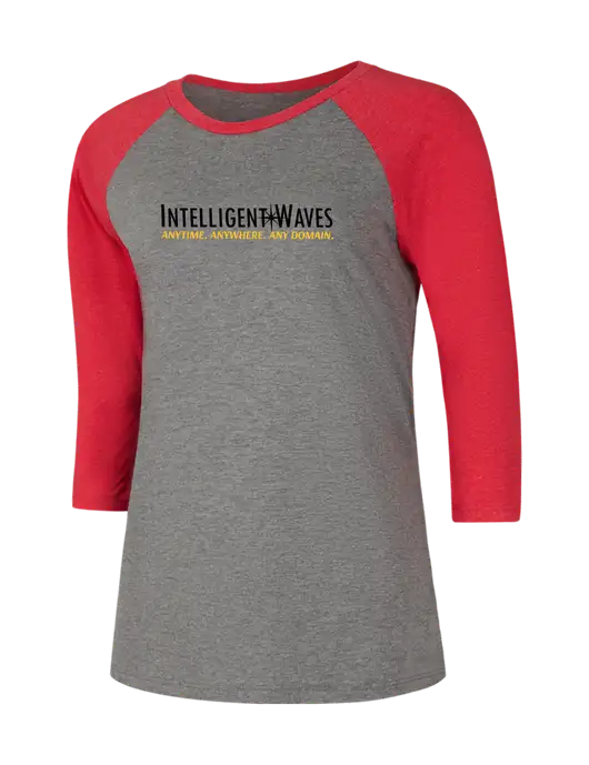 Womens Simply Soft 3/4 Sleeve Red Frost/Grey Frost Ring Spun Cotton T-Shirt w/Intelligent Waves Logo