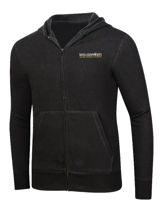 Full-Zip Black Heavyweight Hooded Sweatshirt w/Intelligent Waves Logo