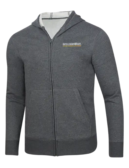 Full-Zip Dark Grey Heather Heavyweight Hooded Sweatshirt w/Intelligent Waves Logo