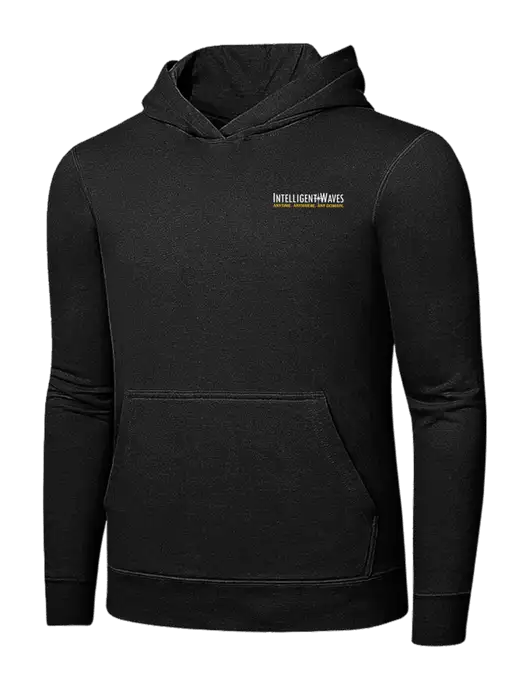 Jet Black 7.8 oz Ring Spun Hooded Sweatshirt w/Intelligent Waves Logo