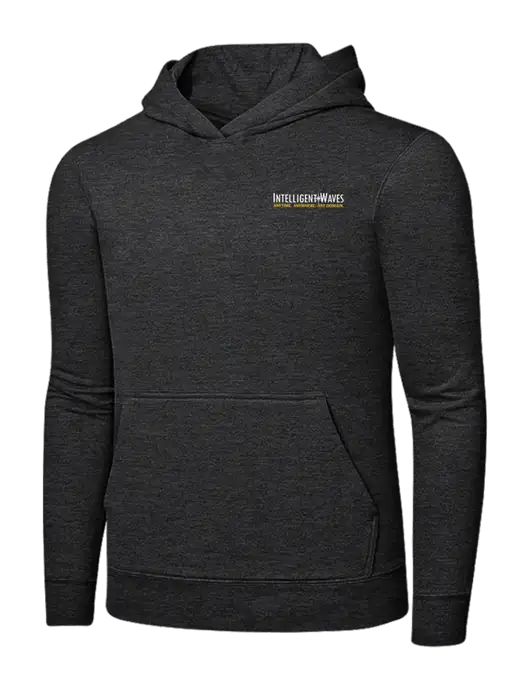 Dark Heather Grey 7.8 oz Ring Spun Hooded Sweatshirt w/Intelligent Waves Logo
