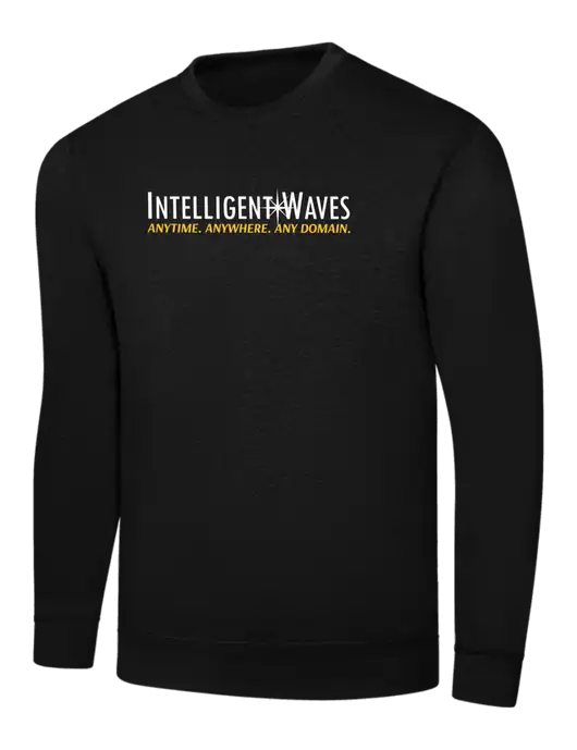 Black 7.8 oz Ring Spun Crew Sweatshirt w/Intelligent Waves Logo
