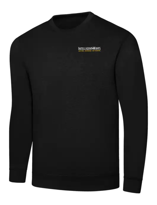 Black 7.8 oz Ring Spun Crew Sweatshirt w/Intelligent Waves Logo