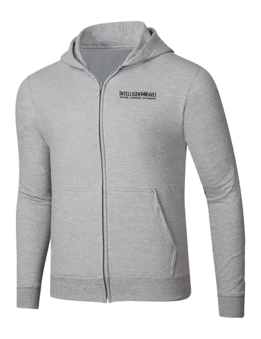 Light Grey Heather 8.5 oz Ring Spun Zip Hooded Sweatshirt w/Intelligent Waves Logo