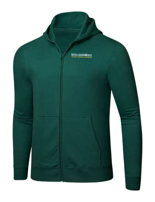 Forest Green 8.5 oz Ring Spun Zip Hooded Sweatshirt w/Intelligent Waves Logo