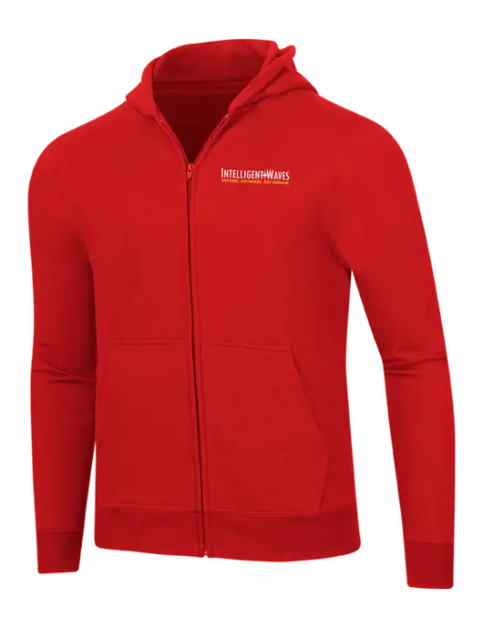 Bright Red 8.5 oz Ring Spun Zip Hooded Sweatshirt w/Intelligent Waves Logo